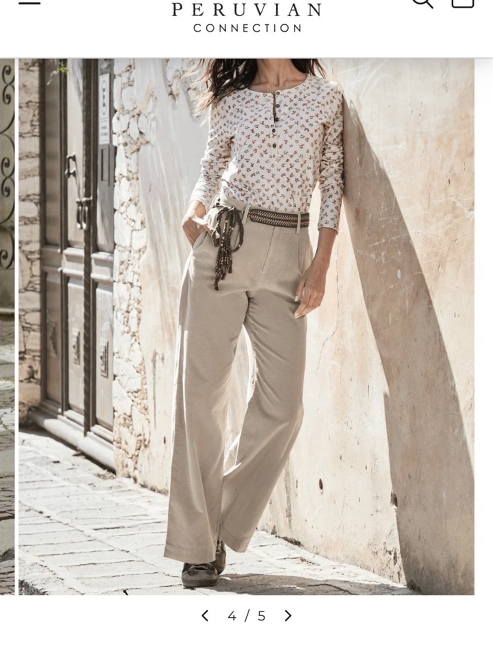 Peruvian Connection Umbria Corduroy Trousers Wide-Leg Pants in Parchment